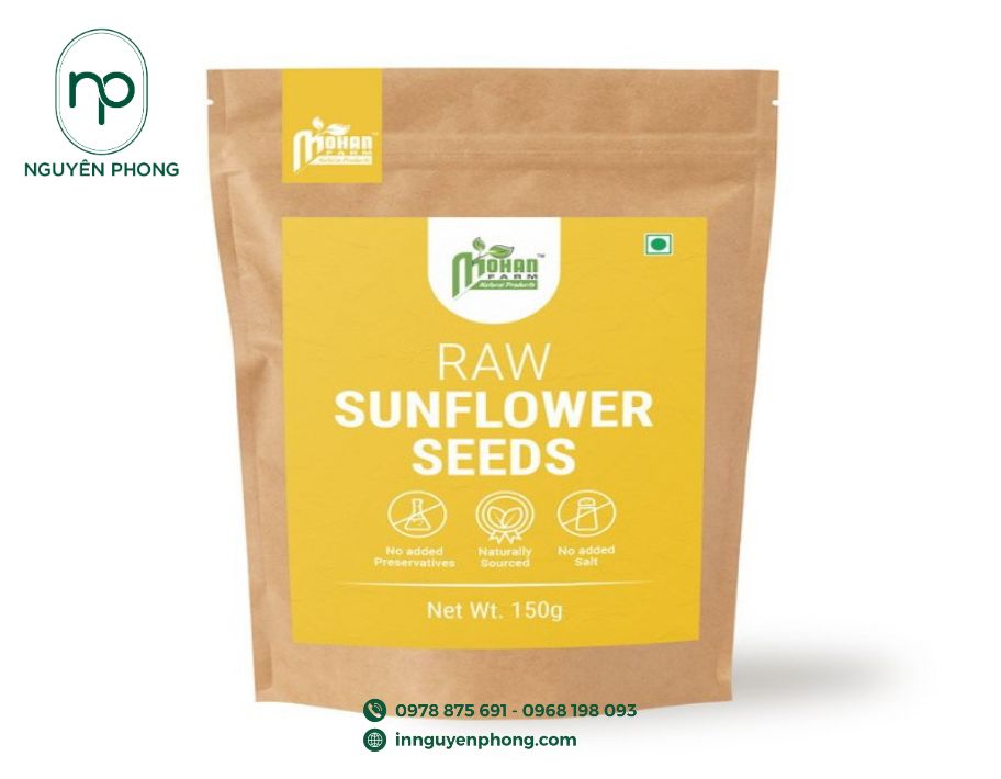 Mẫu tem nhãn hạt hướng dương dán túi kraft